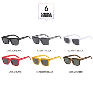 Six assorted classic retro square sunglasses in black, grey, white, red, yellow and tortoiseshell