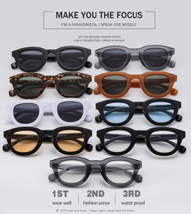 Detailed grid showing vintage oval sunglasses in nine assorted frame and lens colors