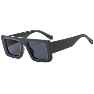 Retro rectangle thick frame sunglasses in black with dark grey UV protective lenses
