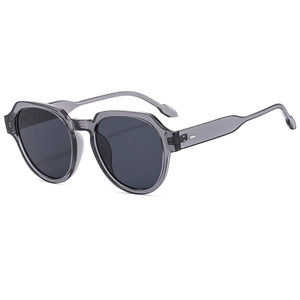 Retro grey translucent resin sunglasses with polarized lenses and silver rivet accents