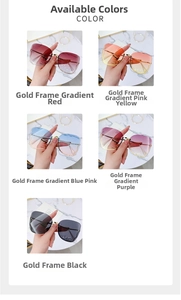 Detailed view of five frameless gradient rimless sunglasses with gold metal temples