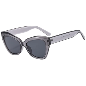 Retro cat-eye sunglasses with translucent gray frames and dark gray lenses for UV protection