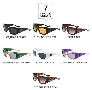 Lunettes de soleil rectangulaires en 7 coloris avec cercle métallique sur les branches