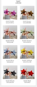 Collage of rimless star-shaped sunglasses in eight vibrant colors with gold metal temples