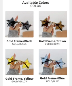 Lunettes de soleil en forme d'étoile sans monture avec strass en quatre couleurs