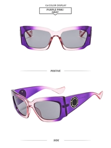 Vue détaillée des lunettes œil-de-chat avec monture dégradée violet rose et anneau doré
