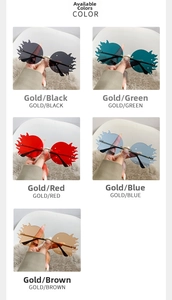 Vues détaillées de lunettes de soleil flamme sans monture en noir, vert, rouge et bleu