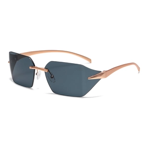 Lunettes de soleil sans monture carrées avec verres gris et branches en métal or rose chic