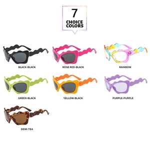 Matrix view of wavy rim sunglasses in seven vibrant colors including rainbow and neon