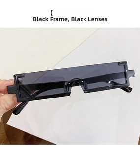 Vue détaillée de lunettes de soleil rectangulaires noires à monture étroite chic