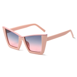 Pink cat-eye oversized sunglasses with blue-pink gradient lenses for a stylish look