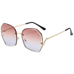 Fashionable geometric rimless sunglasses with gradient lenses and slim gold metal frame
