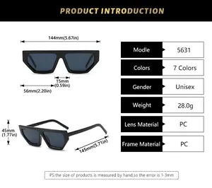 Detailed size chart for rhombic sunglasses showing frame dimensions and specifications