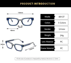 Tableau des tailles détaillé et spécifications pour lunettes carrées anti lumière bleue