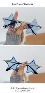 Détail de lunettes de soleil sans monture en forme d'étoile avec strass et métal
