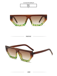 Detail view of C3 sunglasses featuring vintage tea gradient lenses and leopard frames