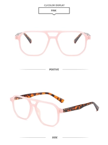 Detailed front and side view of pink blue light blocking glasses with tortoise temples
