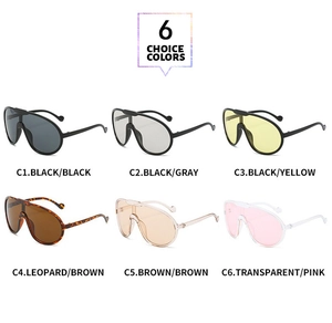 Detailed comparison of oversized sunglasses in six colors: black, brown, and pink