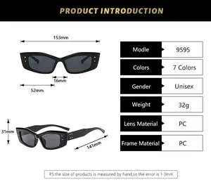 Detailed technical dimension guide for unisex rectangle frame street fashion sunglasses