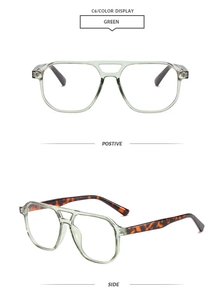 Detail view of double bridge aviator frames in light green with tortoiseshell temples