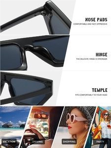 Detailed views of small diamond frame sunglasses showing nose pads, hinge, and temples