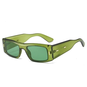 Retro rectangle sunglasses in translucent dark green frame with stylish metal accents