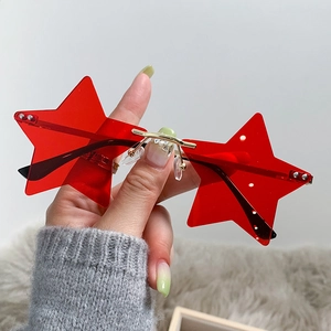 Star Shaped Rimless Sunglasses Metal Frame UV400 Protection Christmas Party Eyewear Y2K Punk Style