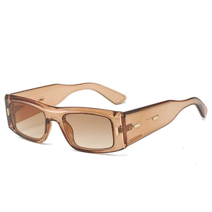 Fashionable retro rectangle sunglasses with amber frames and brown gradient lenses