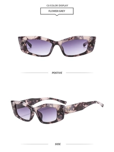 Detail view of flower marble frame sunglasses with gradient lenses and gold rivets