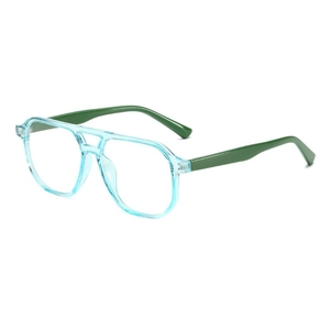 Fashionable aviator blue transparent glasses frame with contrasting dark green temples