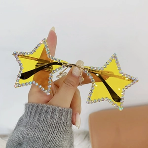 Lunettes De Soleil Sans Monture En Forme D Étoile Avec Strass Cadre Métallique Mode Fête Pour Femmes Protection UV