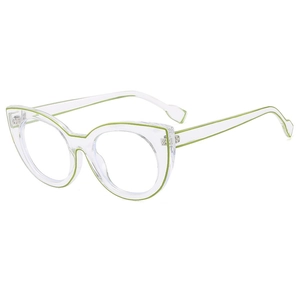 Lunettes œil de chat transparentes avec rayures vert fluo et verres anti-lumière bleue