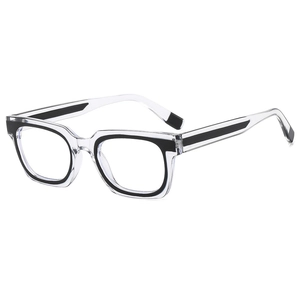 Monture de lunettes carrée moderne bicolore avec design transparent et noir contrasté