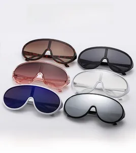 Detailed grid showing six stylish oversized shield sunglasses in various frame colors