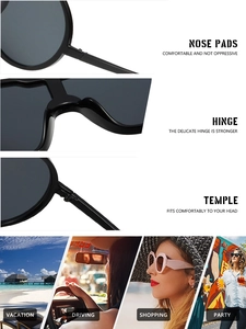 Detailed view of oversized frame sunglasses showing durable hinges and ergonomic nose pads