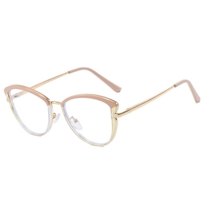 Cat-eye glasses with gold metal temples and nude pink frames in a retro elegant style