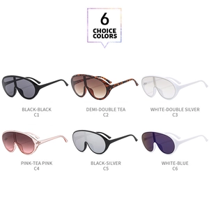 Six different color options for oversize shield sunglasses including tortoiseshell and pink