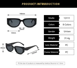 Detailed size chart for retro cat eye sunglasses showing frame width and lens height