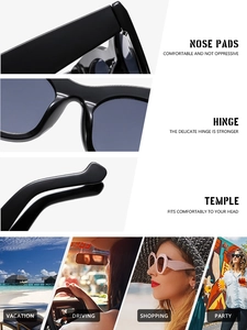 Detailed views of reinforced hinges, nose pads, and ergonomic temples of cat-eye sunglasses