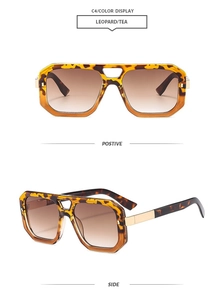 Detail of leopard print square aviator sunglasses with brown gradient lenses