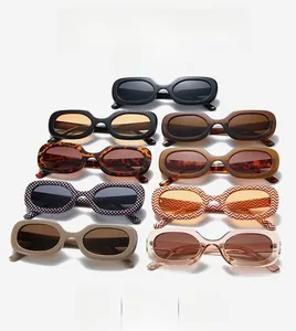 Matrix display of ten stylish square sunglasses in checkered, tortoise, and solid patterns