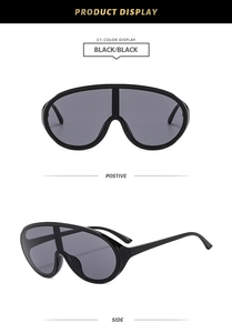 Front and side display of shield-style oversized sunglasses in black finish