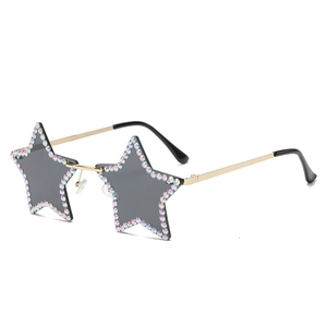 Lunettes de soleil sans monture en forme d'étoile avec strass AB et branches dorées