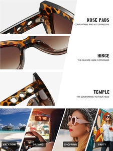 Detail of tortoise shell cat-eye sunglasses featuring hollow temples and macro hinges