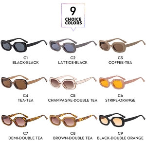 Nine variations of retro square sunglasses featuring houndstooth and solid color frames