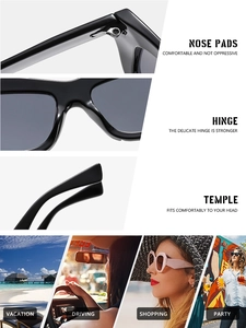 Detail of reinforced metal hinges and comfortable nose pads on black cat-eye sunglasses