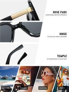 Detail view of square pilot sunglasses showing nose pads, hinges and stylish lifestyle use