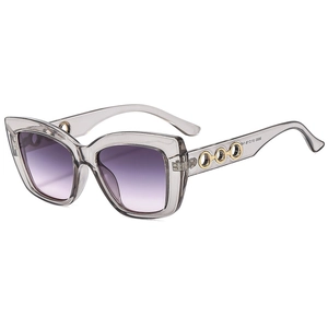 Modern oversized cat eye sunglasses with grey frames and purple gradient lenses