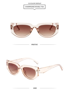 Front and side views of champagne cat-eye sunglasses with gradient brown lenses