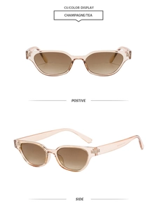 Champagnerfarbene quadratische Sonnenbrille mit Teegläsern in Vorder- und Seitenansicht